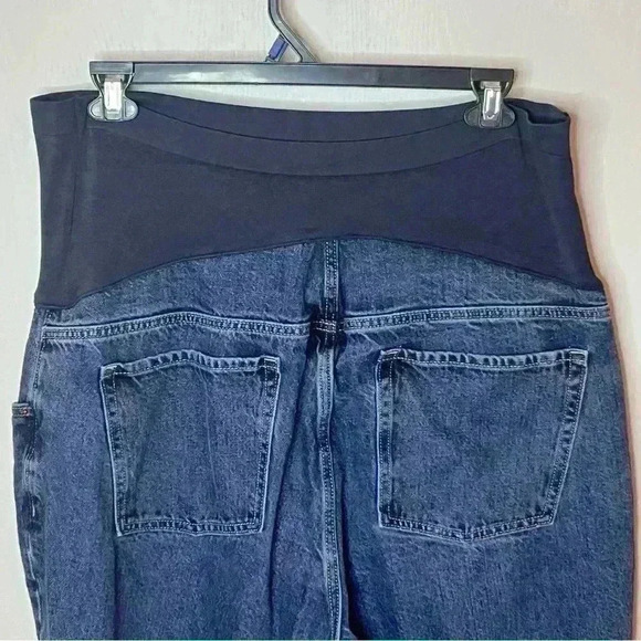 Old Navy Maternity Slouchy Full Panel Straight Jeans Women 20 Blue Distress Crop - Picture 5 of 8